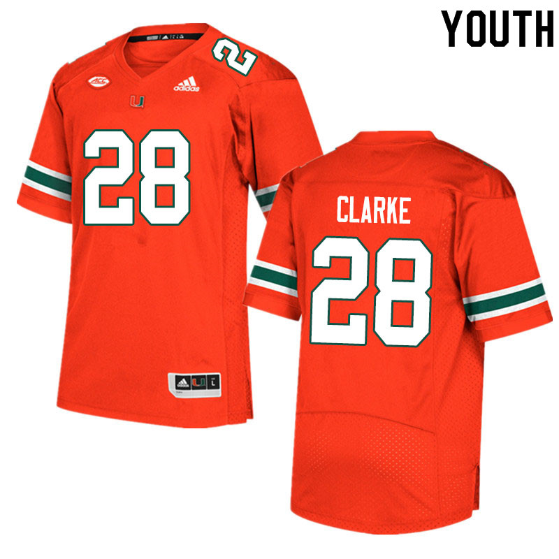 Youth #28 Marcus Clarke Miami Hurricanes College Football Jerseys Sale-Orange